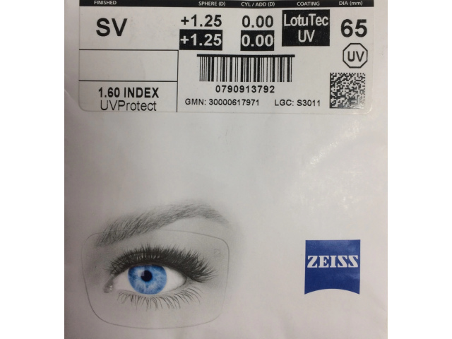 Zeiss Single Vision 1.6 LotuTec - LT UV