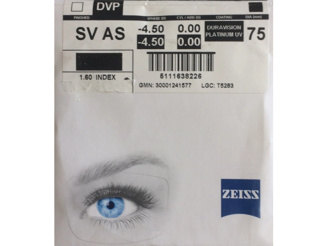Zeiss Single Vision AS 1.6 DVP UV (Dura Vision Platinum UV)