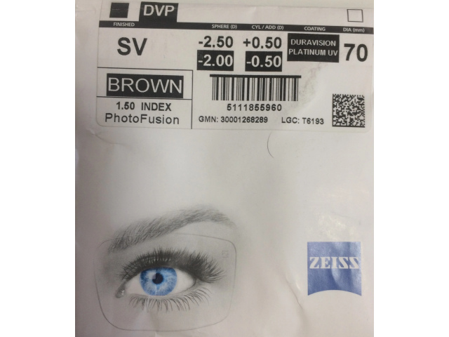 Zeiss Single Vision 1.5 PhotoFusion DVP UV (Dura Vision Platinum UV) (Brown/Grey)