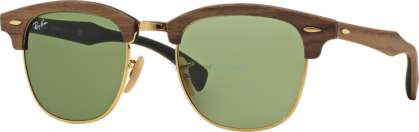   Ray-Ban Clubmaster Wood RB3016M 11824E Walnut Rubber Green