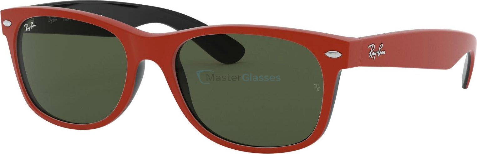   Ray-Ban New Wayfarer RB2132 646631 Top Rubber Red On Shiny Black