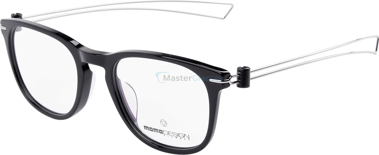  Momodesign 007 01 FULL RIM ACETATE BLACK AND STAINLESS STEEL TEMPLES SHINY SILVER