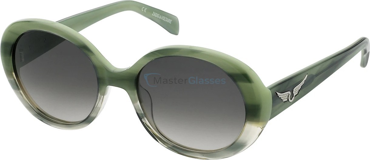   ZADIG VOLTAIRE SZV338 09N6,  SHINY STRIPED GREEN, GREEN GRADIENT BROWN