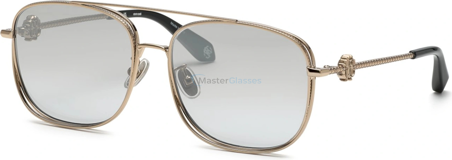   ROBERTO CAVALLI SRC059M 8FFX,  SHINY GREY GOLD, SMOKE/DEG.MIRROR SILVER