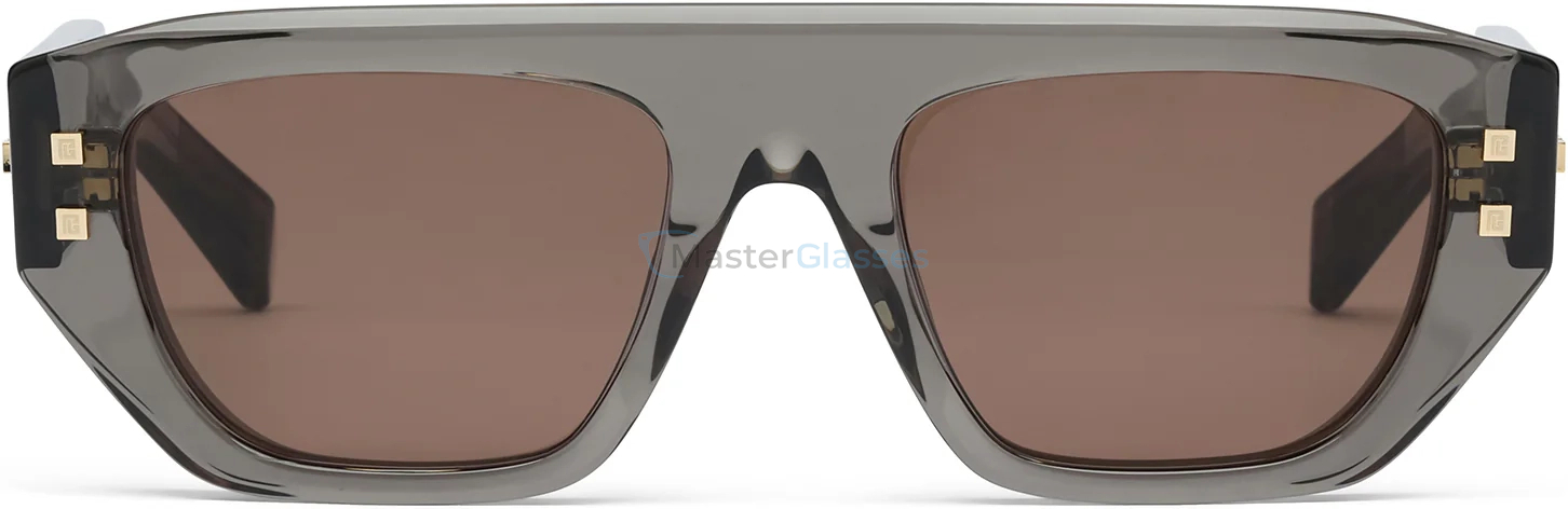   BALMAIN B - ARMY II GRY - GLD,  Crystal Grey - 12k Gold, Dark Chocolate Brown Lenses