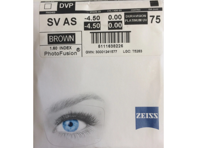 Zeiss Single Vision AS 1.6 PhotoFusion DVP UV (Dura Vision Platinum UV) (Brown/Grey)