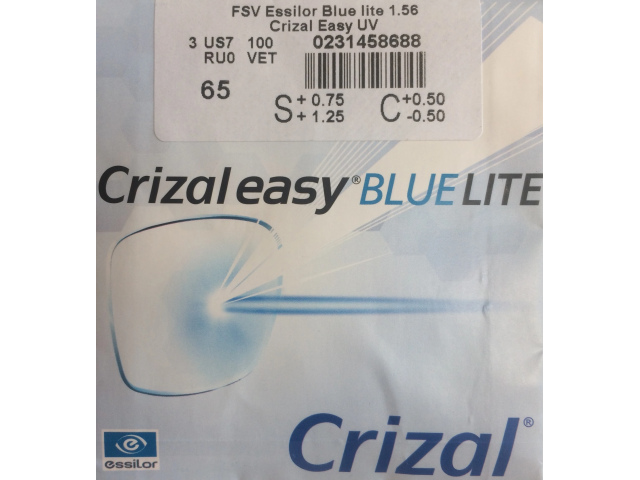 Essilor 1.56 FSV Blue Lite Crizal Easy UV