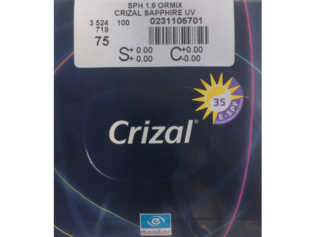 Essilor 1.61 Ormix Crizal Sapphire UV