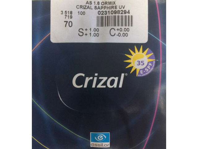 Essilor 1.61 AS Ormix Crizal Sapphire UV