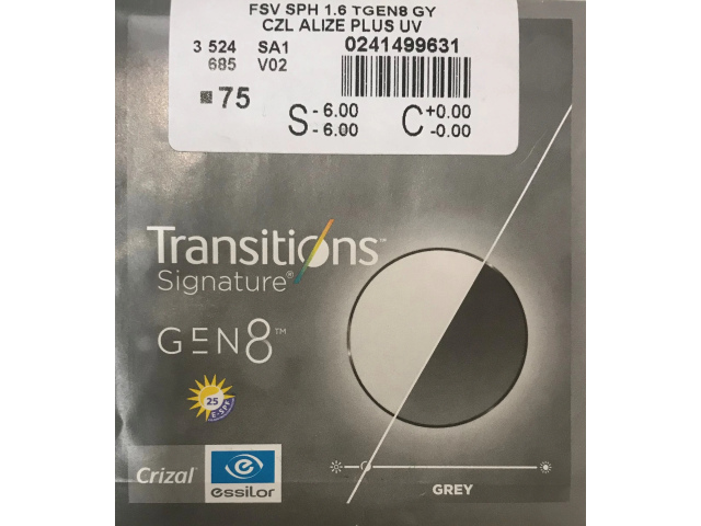 Essilor 1.61 Ormix Transitions Gen8 Crizal Alize+ UV Gray/Brown