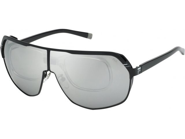 Солнцезащитные очки с медицинским клипоном FILA SFI125 530X, цвет TOTAL SHINY BLACK, SMOKE/MIRROR SILVER