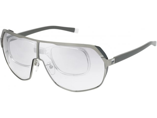 Солнцезащитные очки с медицинским клипоном FILA SFI125 Q39X, цвет SHINY SATIN PALLADIUM, SMOKE/MIRROR SILVER