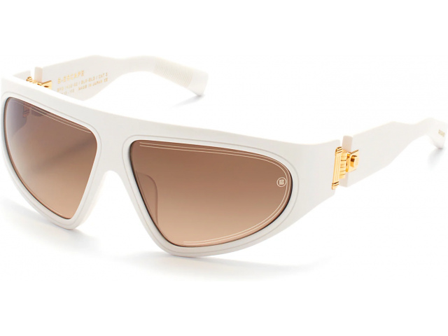 BALMAIN B - ESCAPE WHT - GLD,  MATTE WHITE - YELLOW GOLD, DARK BROWN TO LIGHT BROWN LENSES