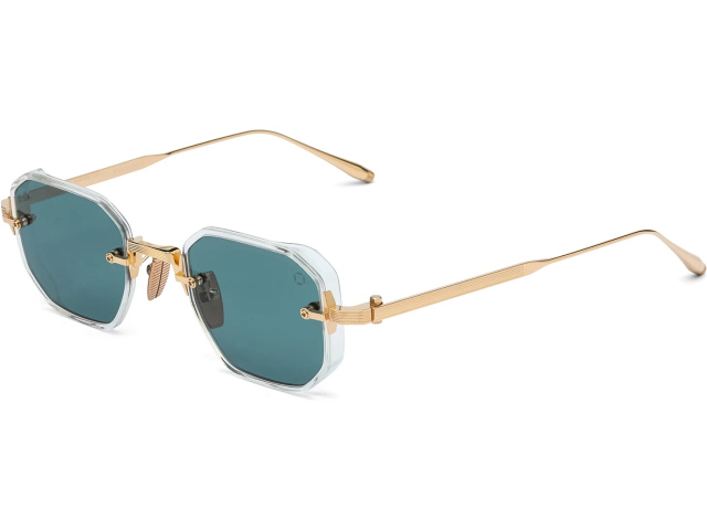 AKONI JUNO-TWO GLD - CRY,  Crystal Clear - 12k Gold, Deep Emerald Green Lenses