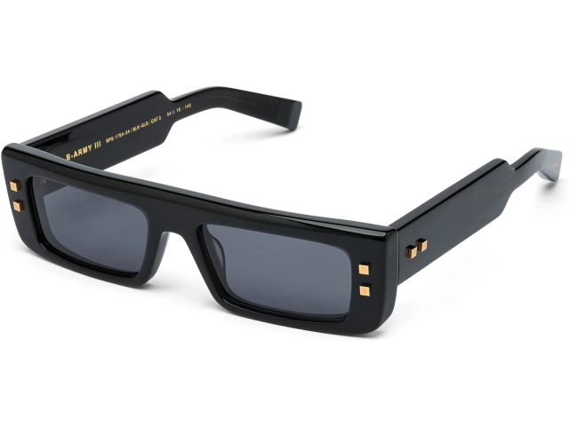 BALMAIN B - ARMY III BLK - GLD,  Black - 18k Gold, Dark Grey Lenses