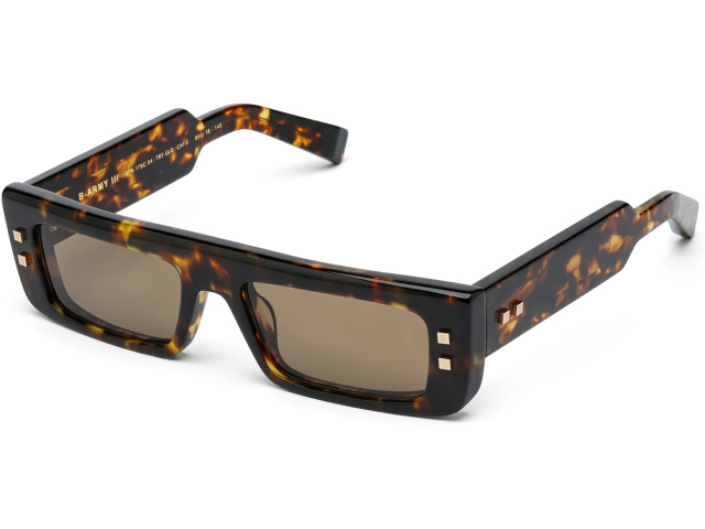 BALMAIN B - ARMY III TRT - GLD,  Spotted Havana - 18k Gold, Dark Brown Lenses