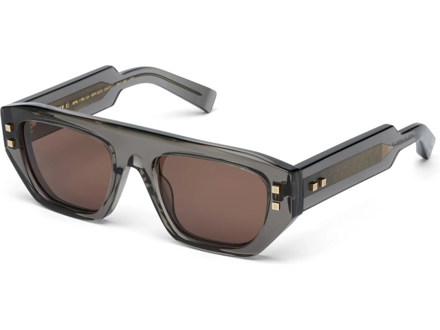 BALMAIN B - ARMY II GRY - GLD,  Crystal Grey - 12k Gold, Dark Chocolate Brown Lenses
