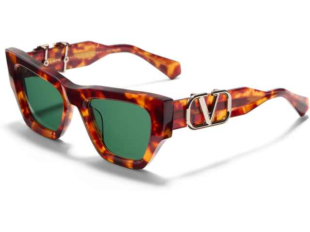 VALENTINO V - SETTE TRT - GLD,  Honey Havana - V-Light Gold, Dark Green Lenses